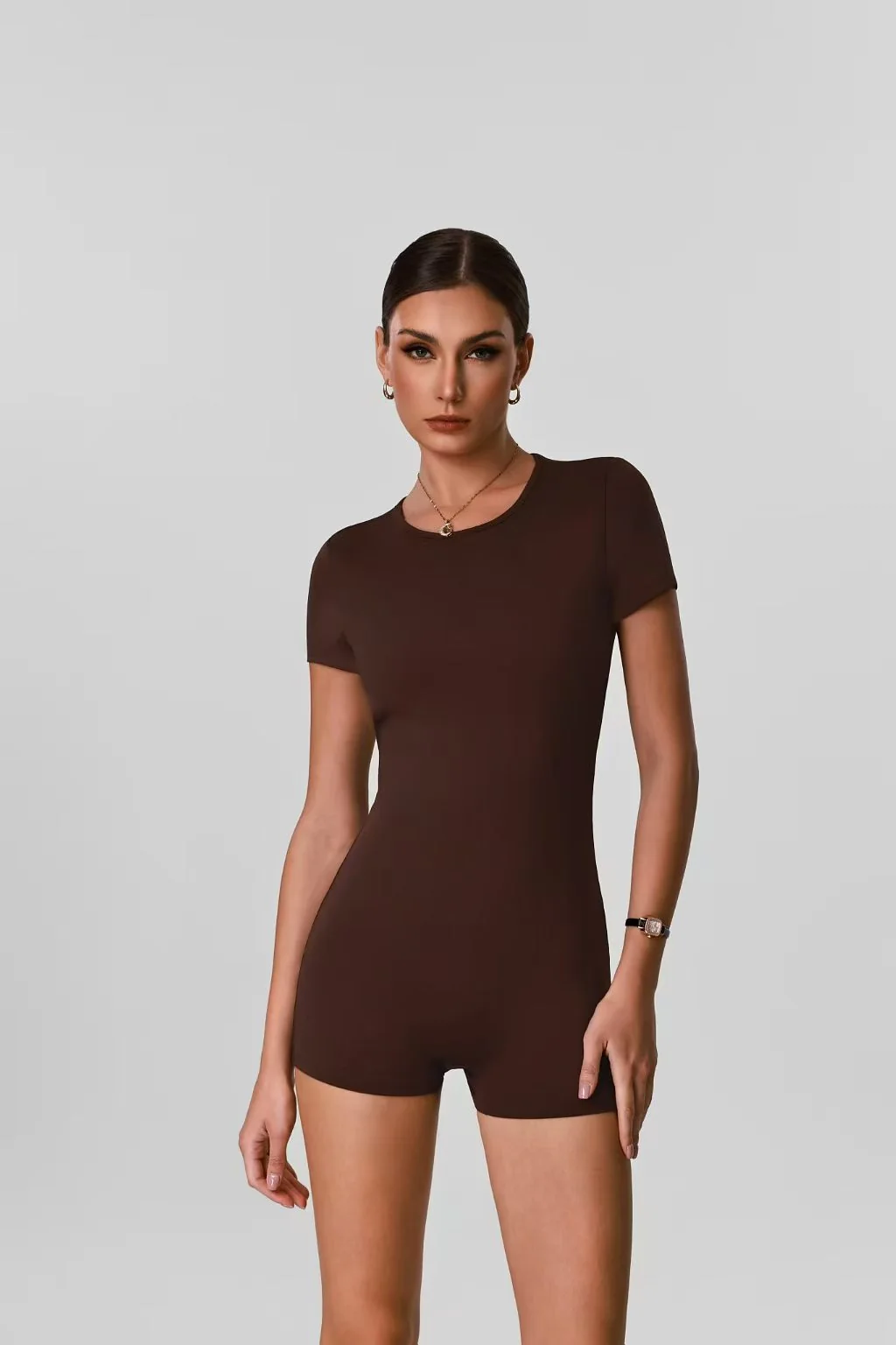 Brown Short Romper activewear OEM sample