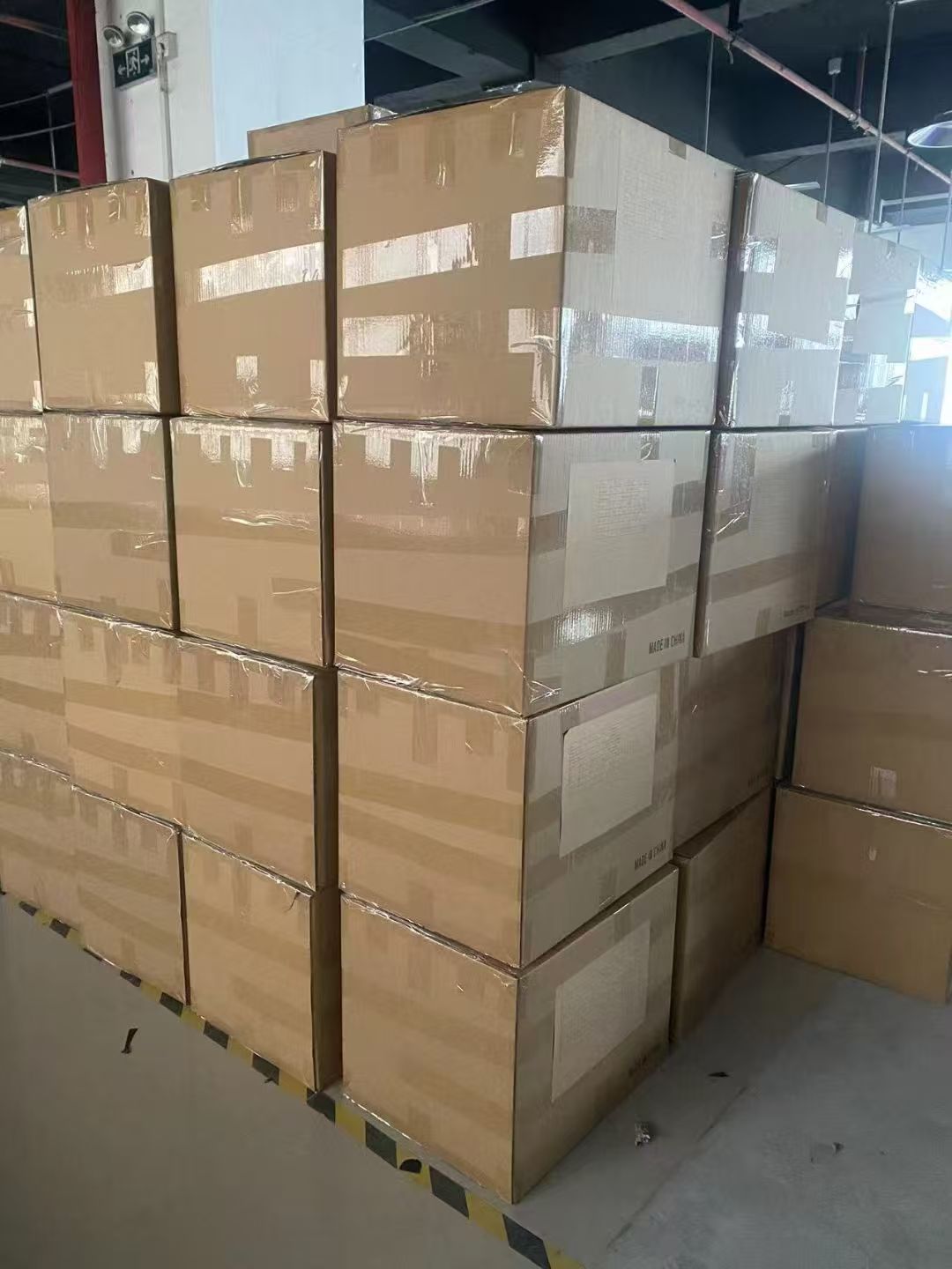 Export cartons staged for activewear shipment