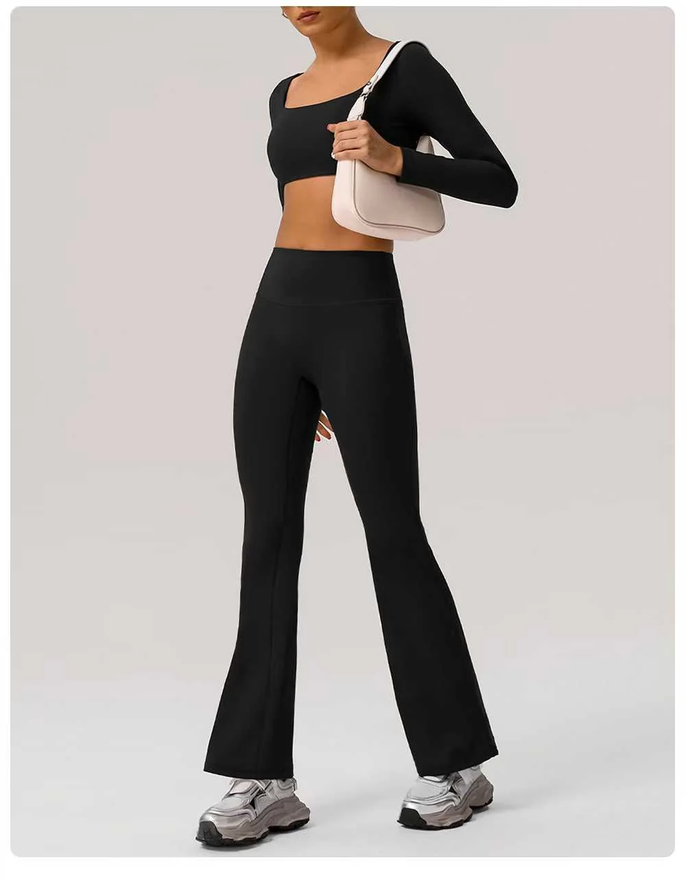 Black Square-neck Flare Set ready-to-ship activewear style