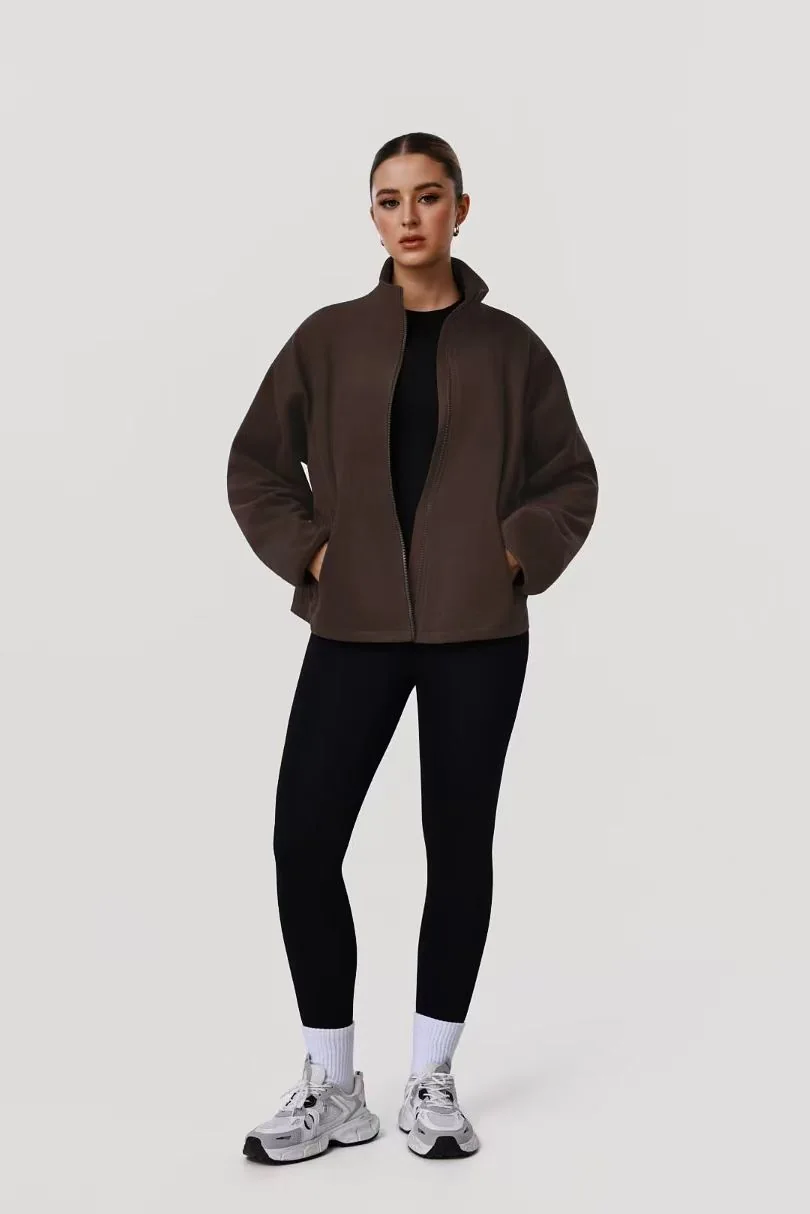 Brown Relaxed Fleece Jacket ready-to-ship activewear style