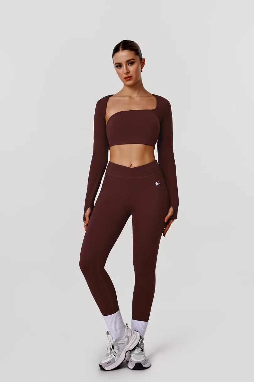 Burgundy Asymmetric Yoga Set ready-to-ship activewear style