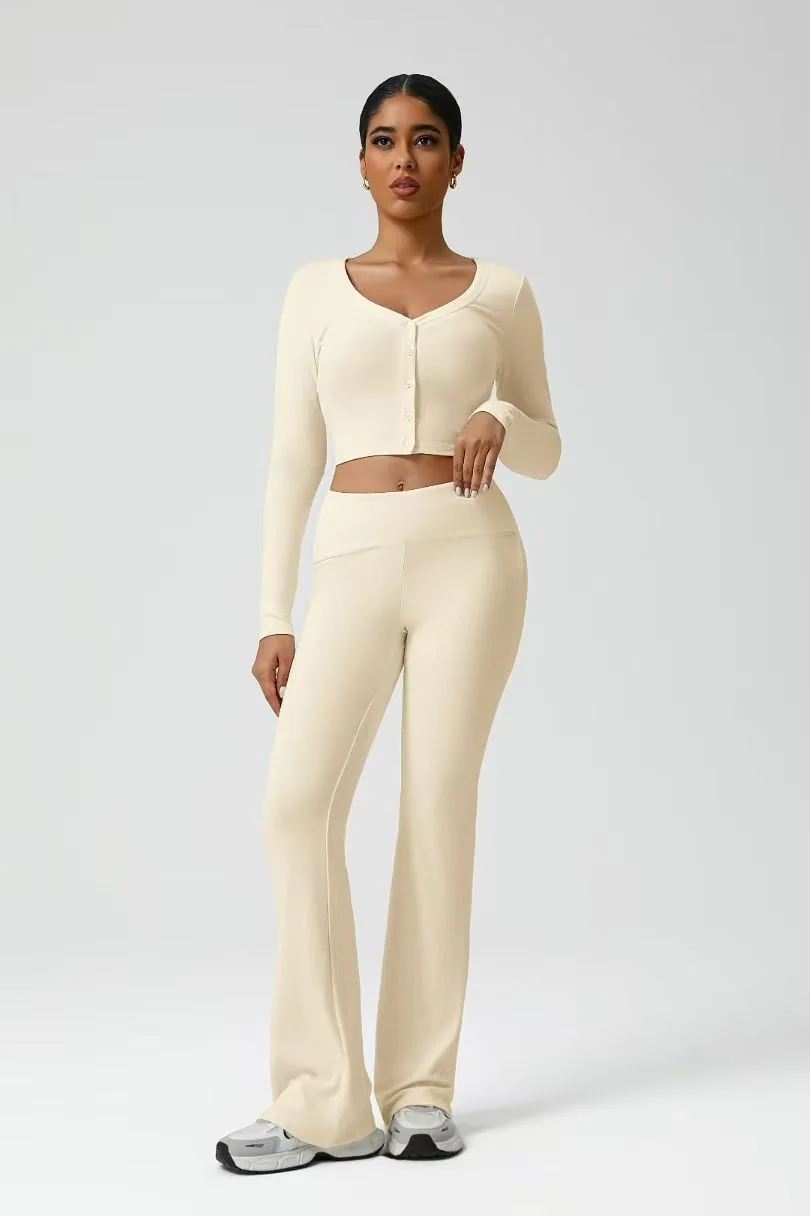Cream Cardigan Flare Set ready-to-ship activewear style
