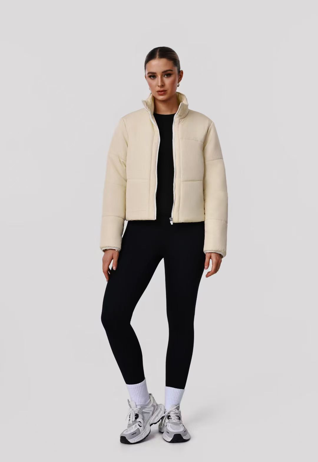 Cream Cropped Puffer Jacket ready-to-ship activewear style