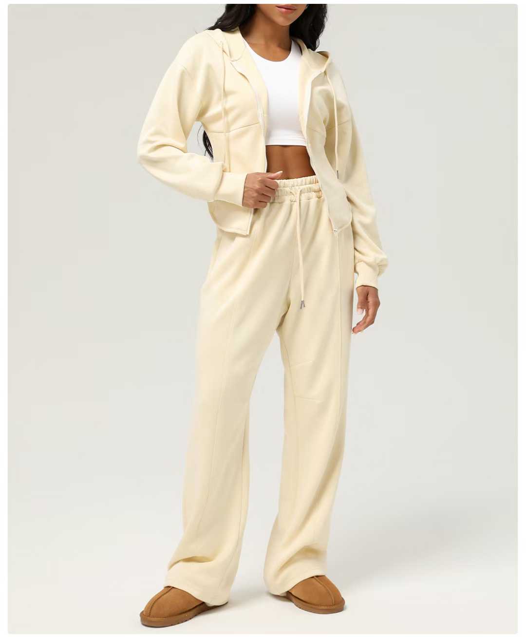 Cream Hoodie Wide-leg Set ready-to-ship activewear style