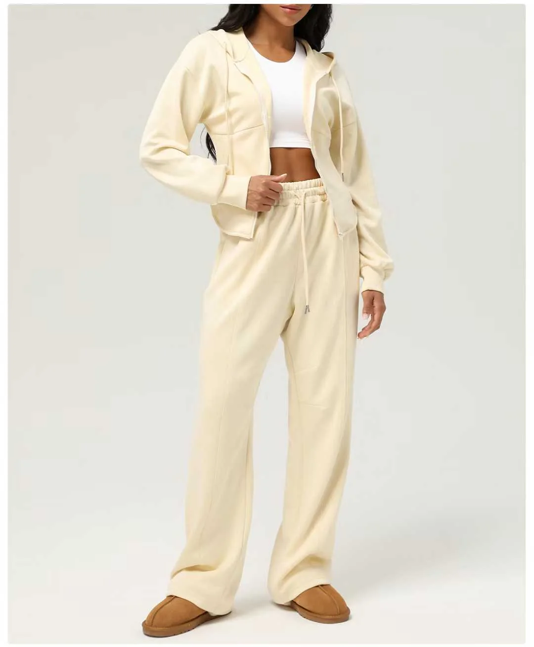 Cream Hoodie Wide-leg Set ready-to-ship activewear style