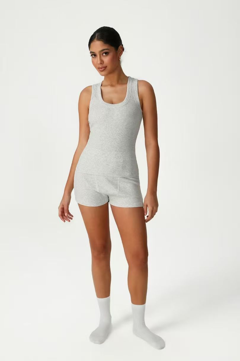Grey Ribbed Short Romper ready-to-ship activewear style