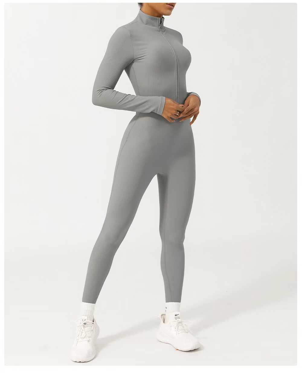 Grey Zip-front Full Jumpsuit ready-to-ship activewear style