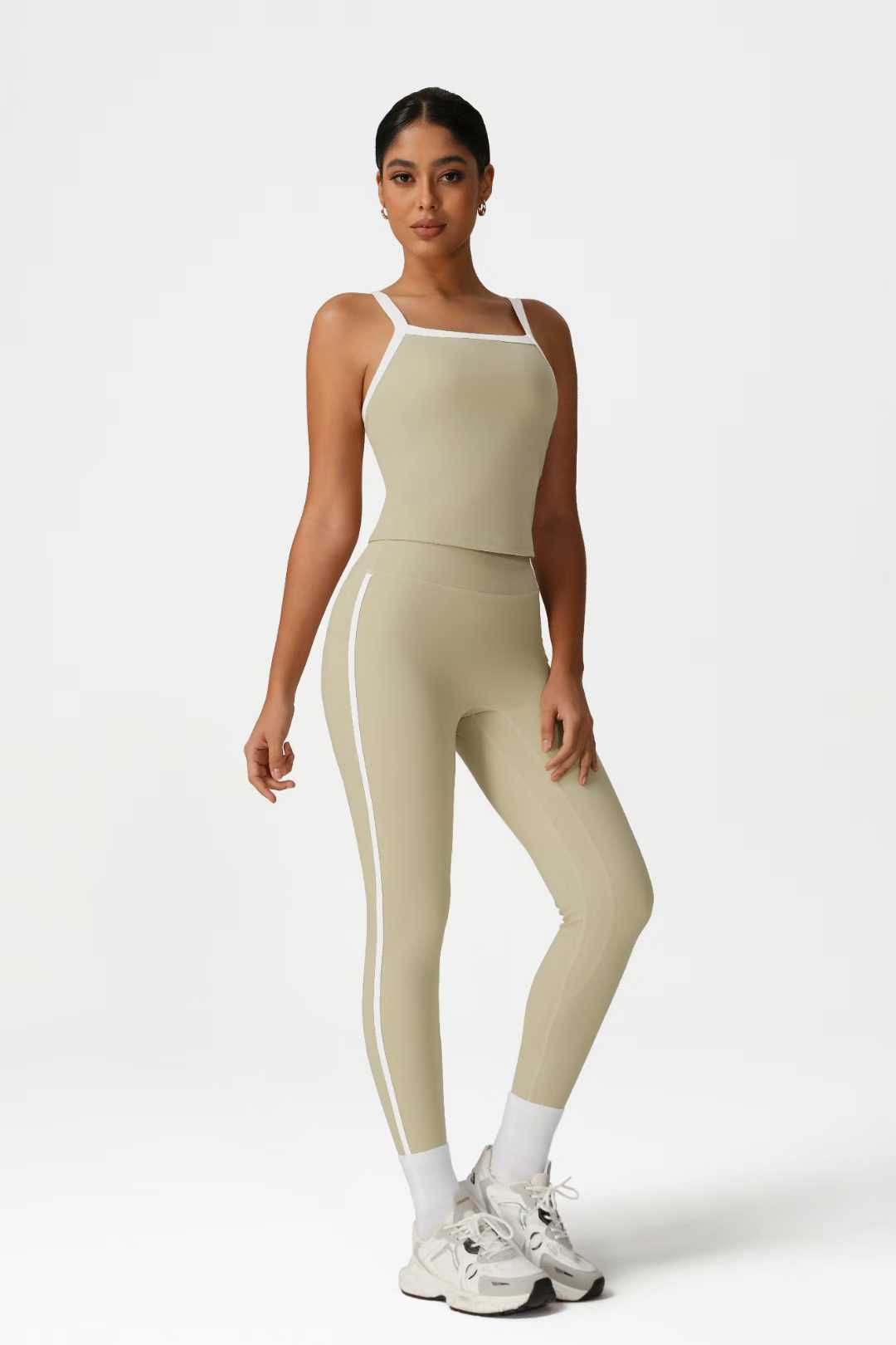 Olive Contrast Cami Leggings Set ready-to-ship activewear style