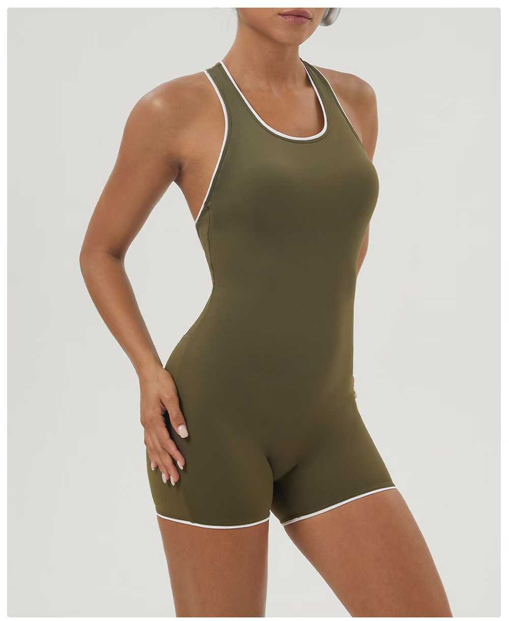 Olive Contrast Short Romper ready-to-ship activewear style
