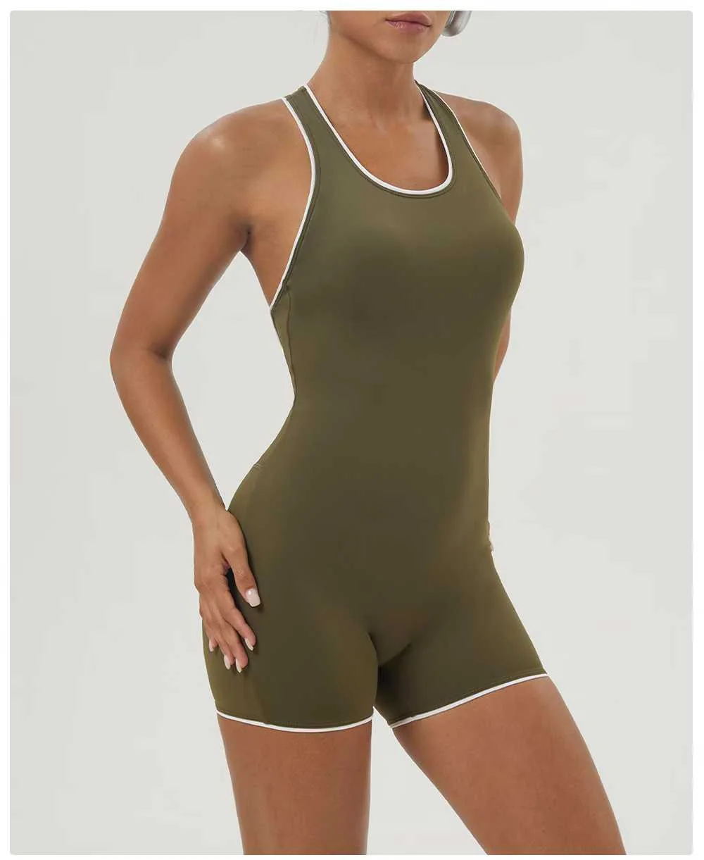 Olive Contrast Short Romper ready-to-ship activewear style