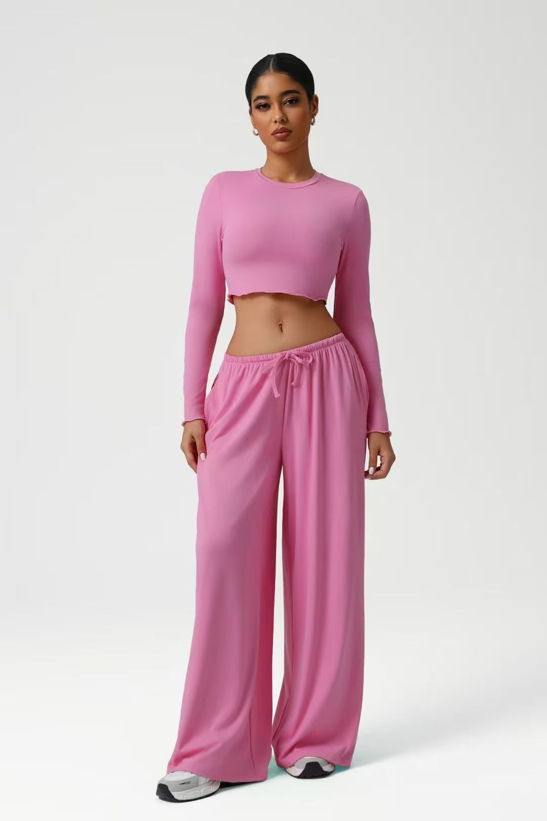 Pink Crop Top Wide-leg Set ready-to-ship activewear style