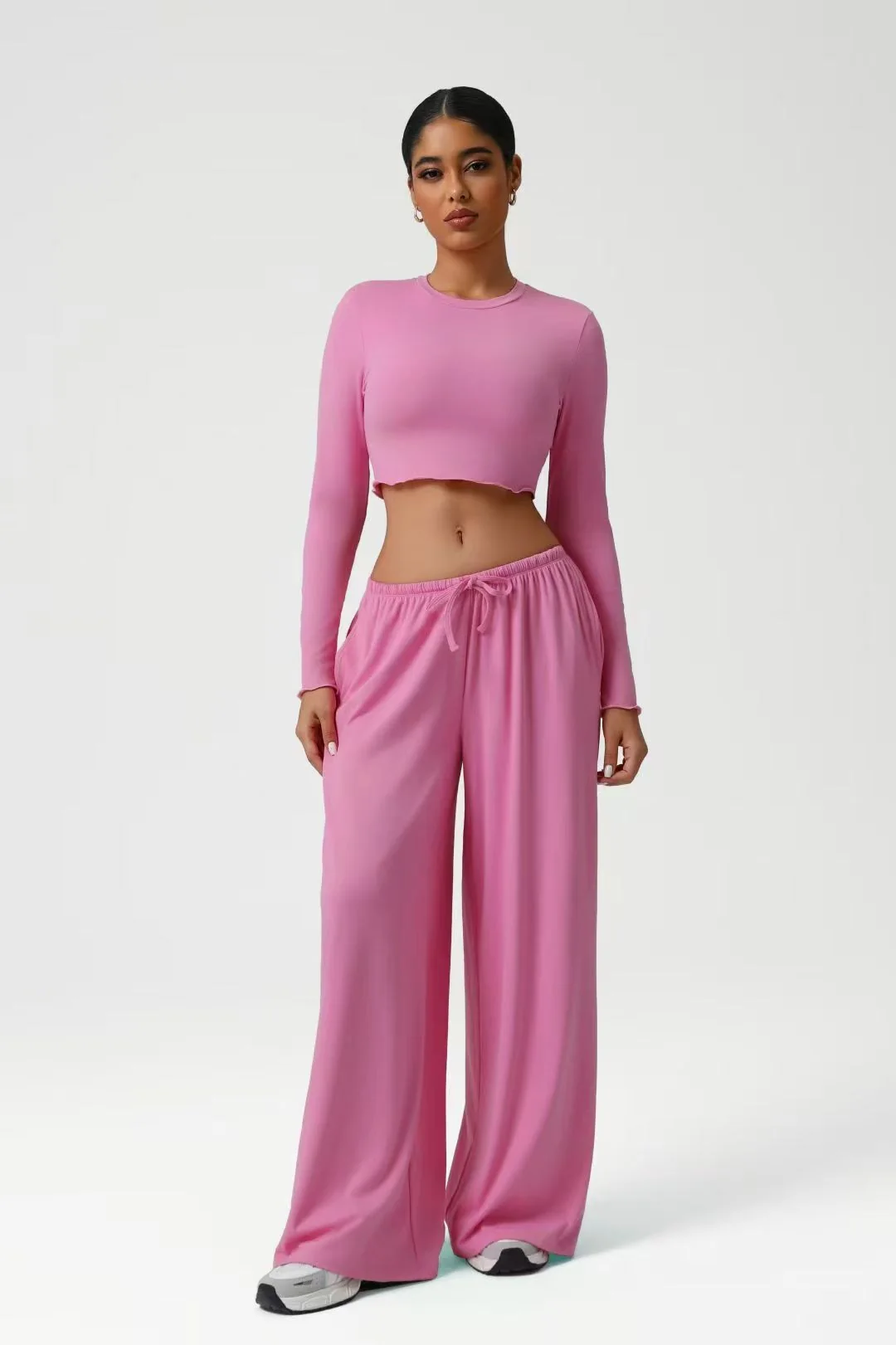 Pink Crop Top Wide-leg Set ready-to-ship activewear style