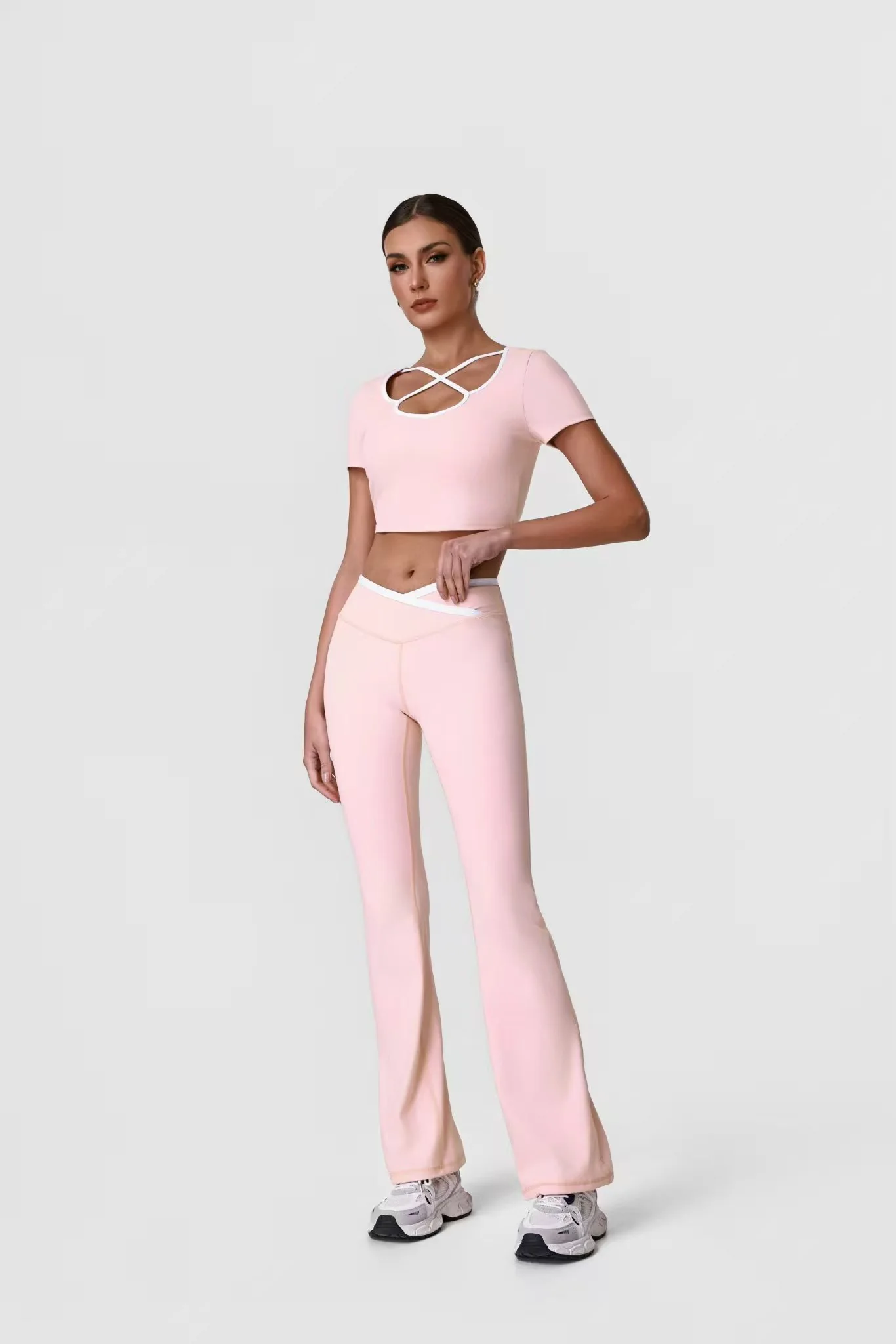 Pink Cross-front Flare Set ready-to-ship activewear style