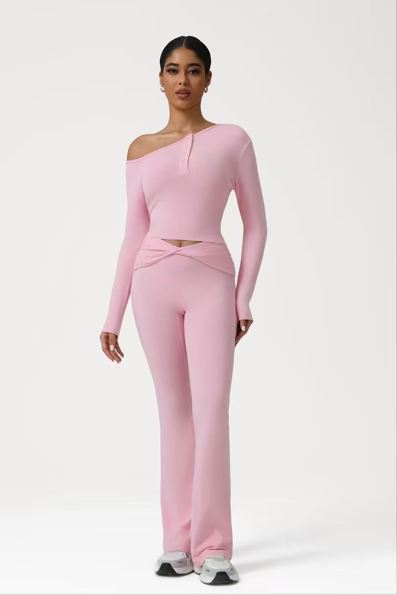 Pink One-shoulder Flare Set ready-to-ship activewear style