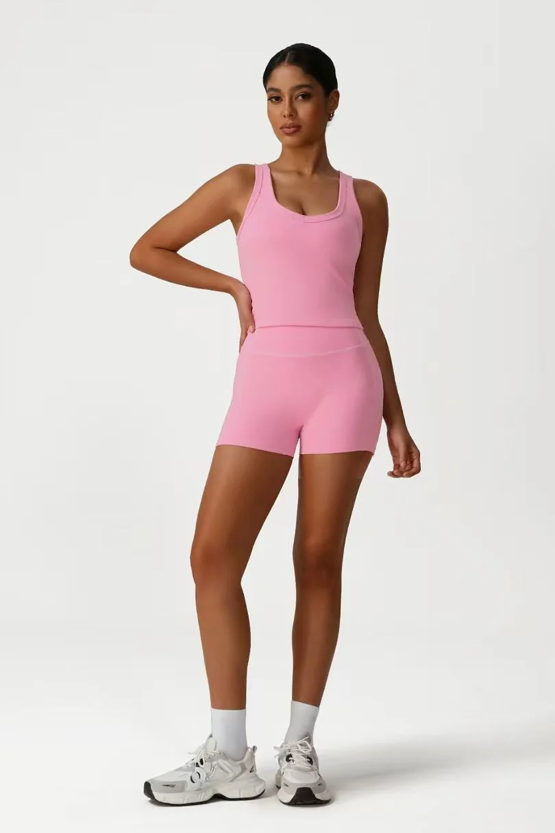 Pink Tank Short Romper ready-to-ship activewear style