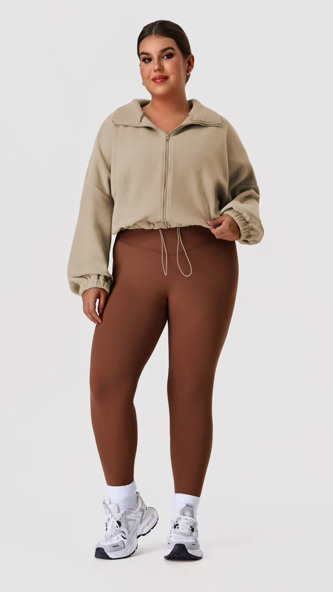 Plus-size Beige Fleece Jacket ready-to-ship activewear style