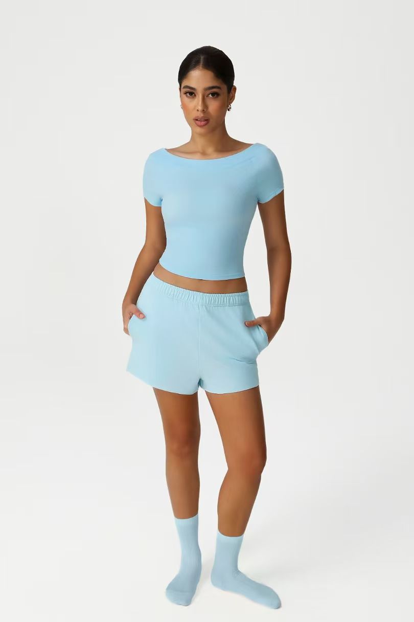 Sky Blue Tee Shorts Set ready-to-ship activewear style