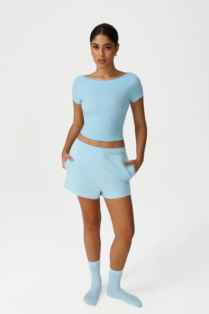 Sky Blue Tee Shorts Set ready-to-ship activewear style
