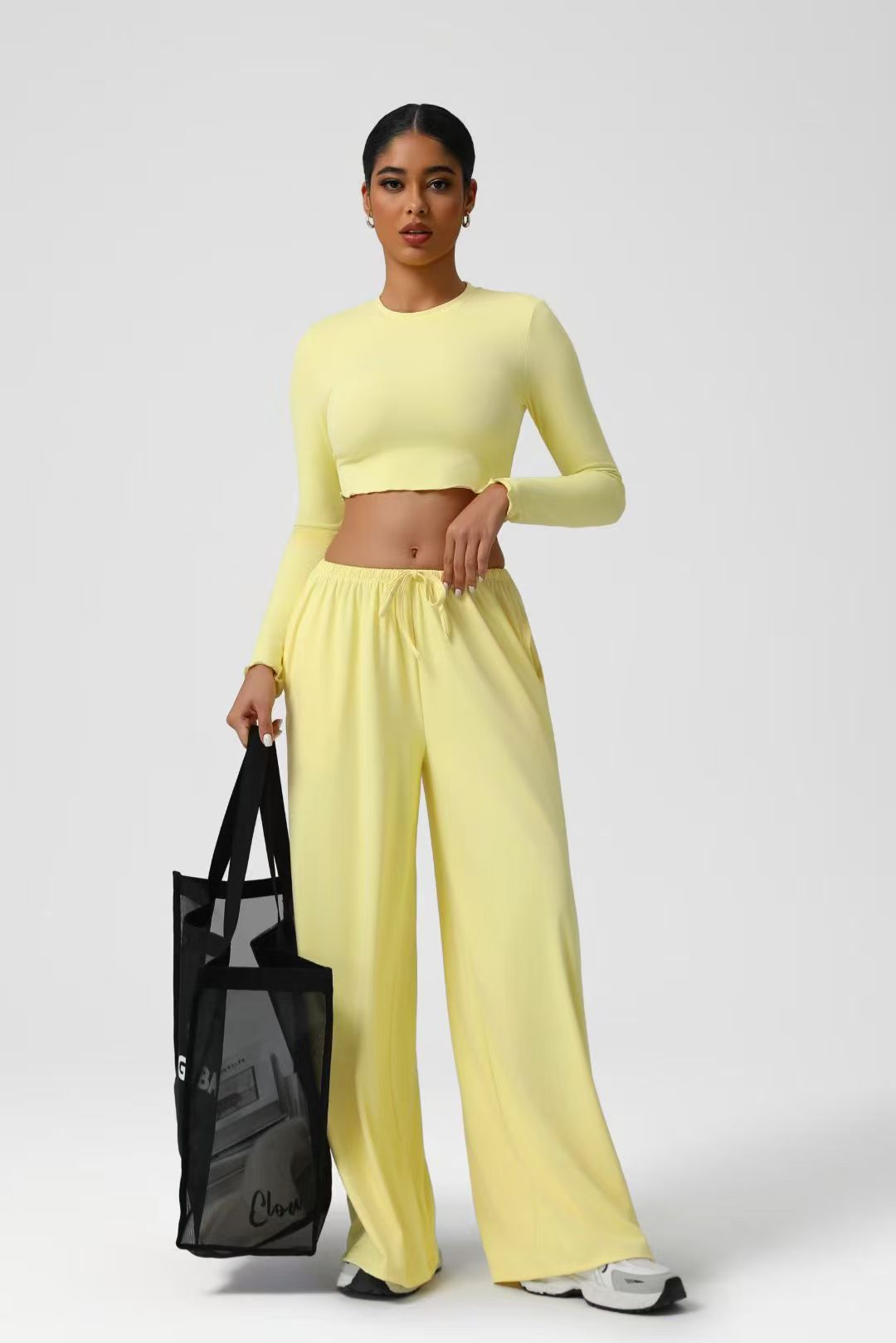 Yellow Crop Top Wide-leg Set ready-to-ship activewear style