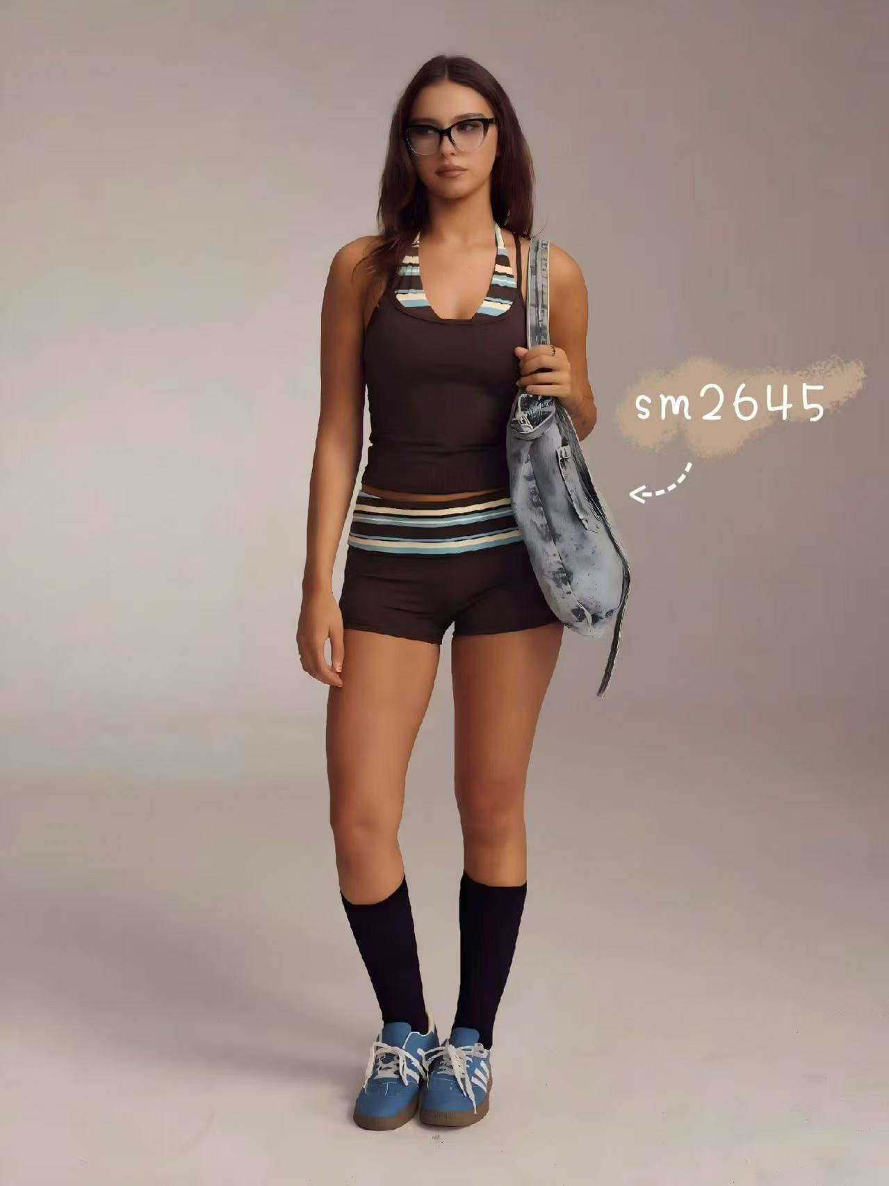Halter Top & Contrast-Waist Shorts Set — SM2645
