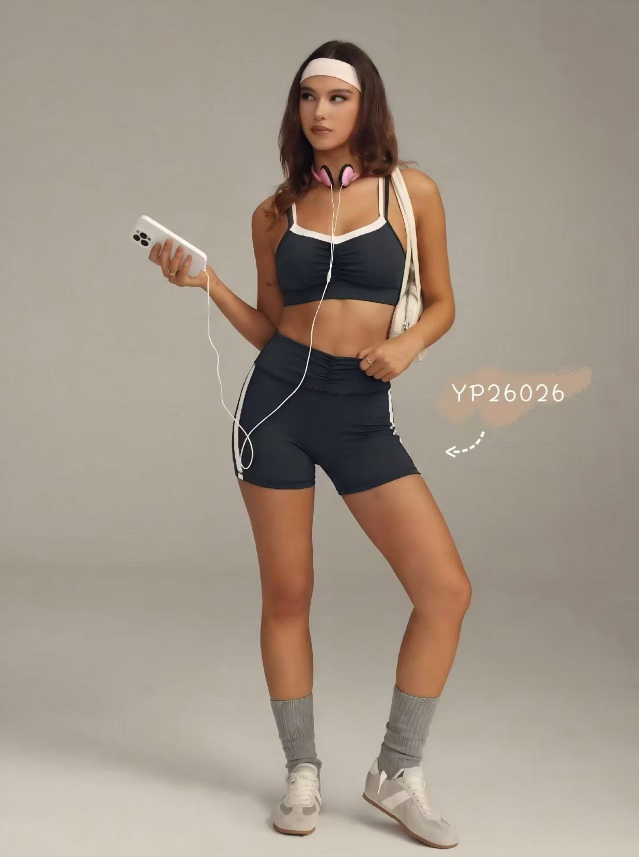 Contrast-Trim Ruched Top & Shorts Set — YP26026